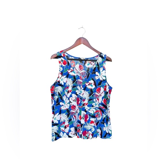 J. Crew Tops - J Crew Linen Blend Sleeveless Peplum Blouse Floral Print Tropical Hawaiian SZ 14